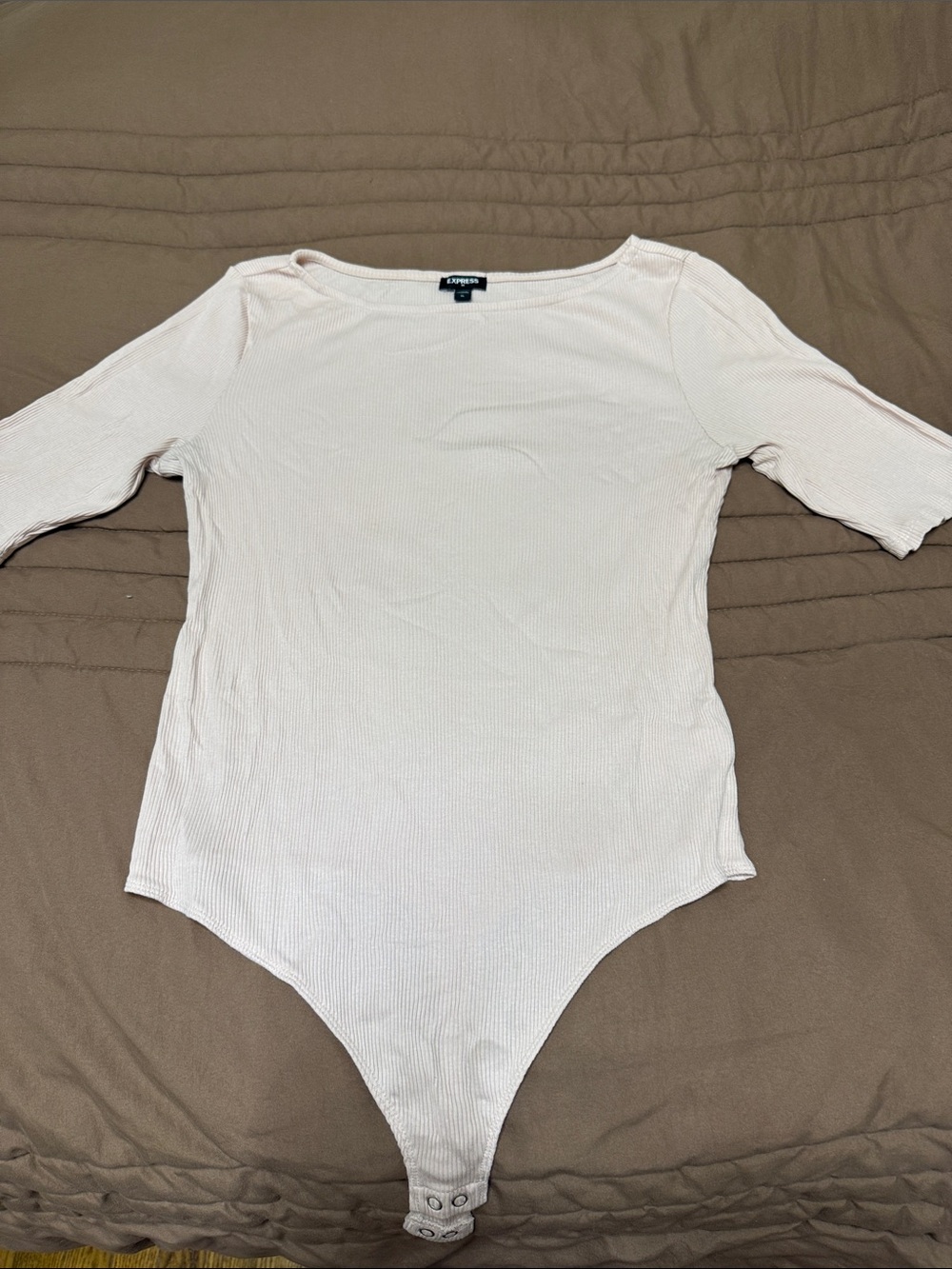 Express Light Pink Ribbed Scoop Neck Bodysuit